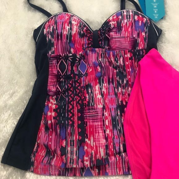 Free Country Women's Oasis Bandeaux Tankini Top M - Picture 2 of 4